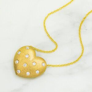 18k Yellow Gold Heart and Diamond Necklace